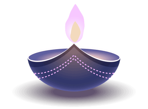 Transparent diya lamp glowing on an isolated background