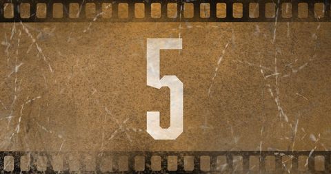 Retro filmstrip number 5 countdown in vintage style