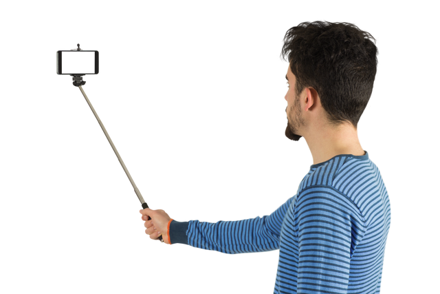 Transparent Background Casual Man Taking Selfie with Smartphone and Selfie Stick - Download Free Stock Videos Pikwizard.com