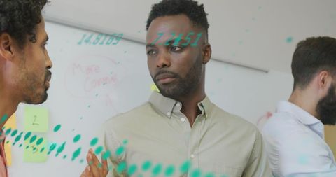 Diverse Business Team Discussing Data with Virtual Analytics Overlay