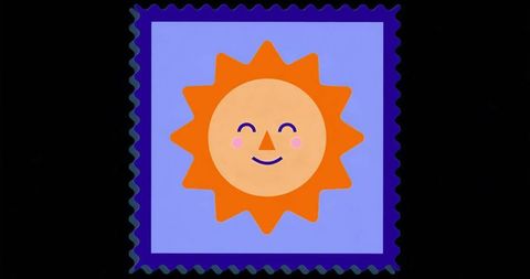 Vibrant smiling sun art with scalloped border