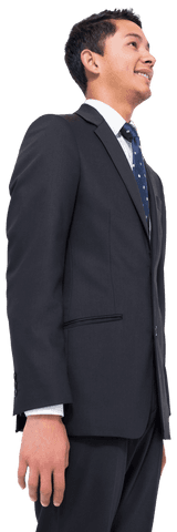 Transparent happy professional businessman in suit smiling forward