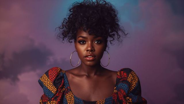 Elegant Beauty Pose Highlighting Vibrant Off-Shoulder Fashion