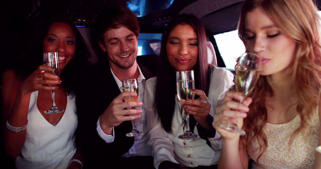 Friends Celebrating in Limousine Toasting with Champagne - Download Free Stock Images Pikwizard.com