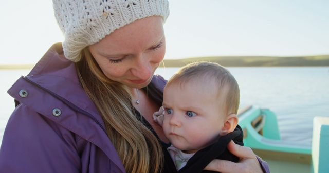 Mother Holding Serious Baby on Boat During Sunset - Download Free Stock Images Pikwizard.com