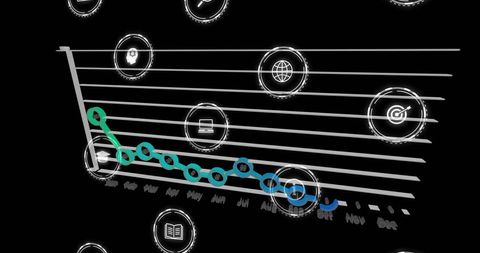 Digital Interface Concept with Business Icons and Line Graph