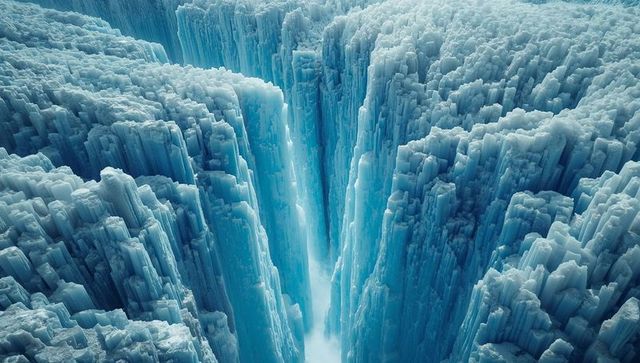 Majestic ice canyon adventure exploration with pillars and mist