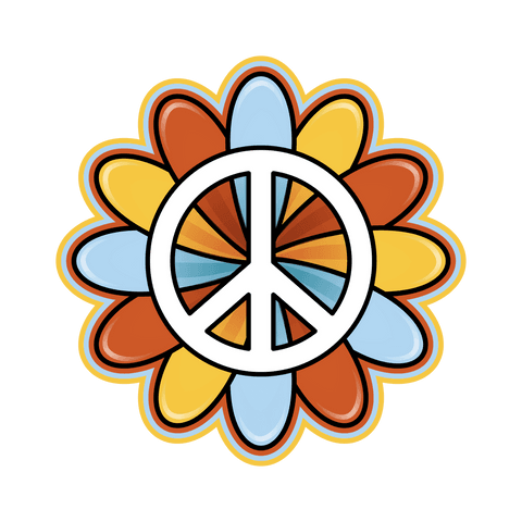 Colorful Flower with White Peace Symbol on Transparent PNG