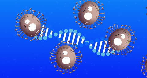 Animated COVID Cells with Rotating DNA Strand