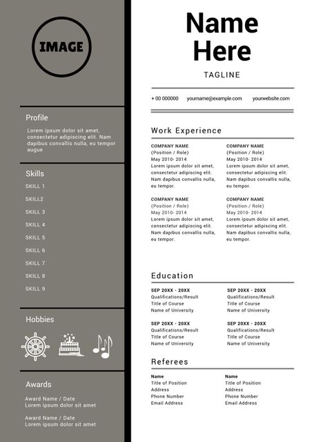 This modern professional resume template is perfect for job applications and academic purposes. The sleek design features bold typography and a minimalist layout to highlight qualifications, work experience, skills, education, hobbies, and referee details. Use as an editable format to customize content to match your career profile. Suitable for various professional fields or academic applications, making sourcing and organizing personal data easier and impressing potential employers or admissions committees.
