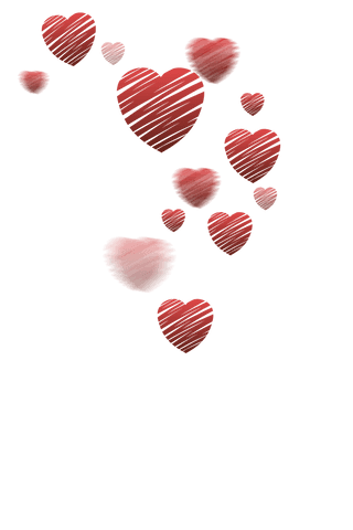 Floating red hearts with transparent background for romantic themes