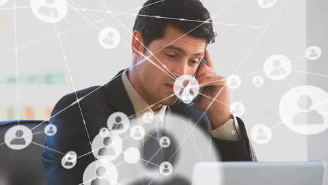 Businessman on Phone Exploring Digital Networking Connections