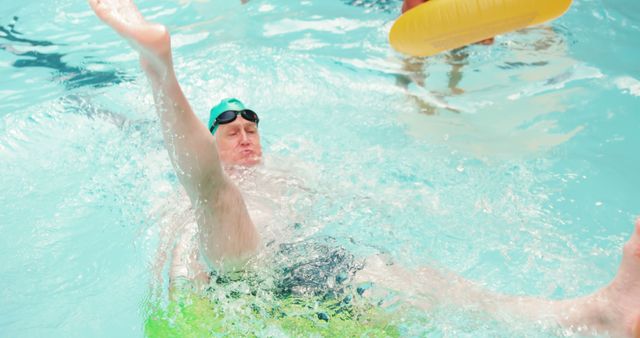 Man Enjoying Fun Pool Activity with Inflatable - Download Free Stock Images Pikwizard.com