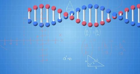 Spinning DNA Strand with Mathematical Equations on Blueprint - Download Free Stock Images Pikwizard.com