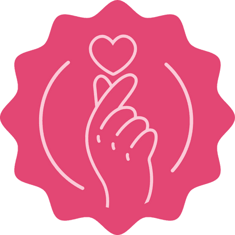 Minimalist finger heart gesture emblem on transparent background