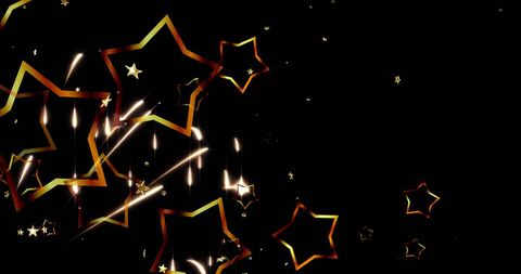 Festive Gold Stars and Fireworks in Night Sky Celebration