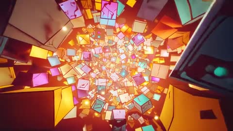 Dynamic Travel Through Glowing Geometric Cube Tunnel
