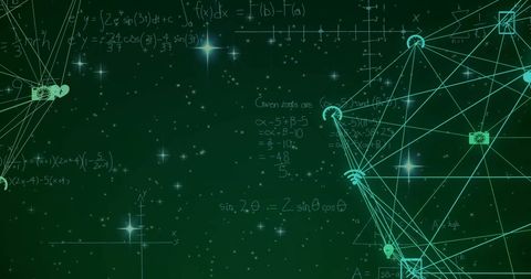 Network Icons Overlaying Mathematical Equations on Starry Sky - Download Free Stock Images Pikwizard.com