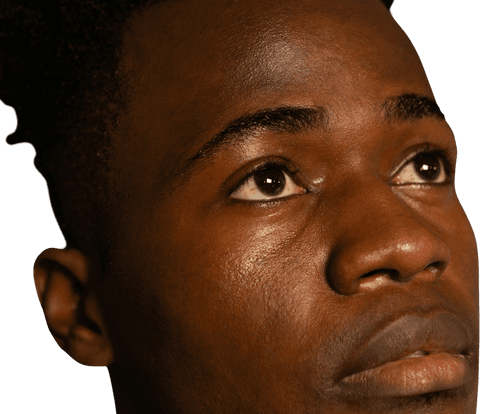 Transparent Close-up Glance of Thoughtful Young Black Man