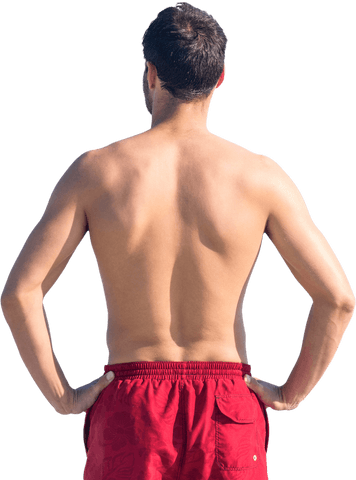 Caucasian man wearing red shorts transparent background
