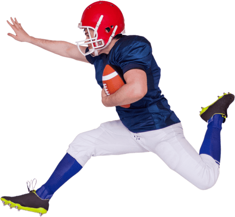 Energetic american football player with transparent background