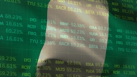 Nigerian Flag Overlayed with Stock Market Data Animation