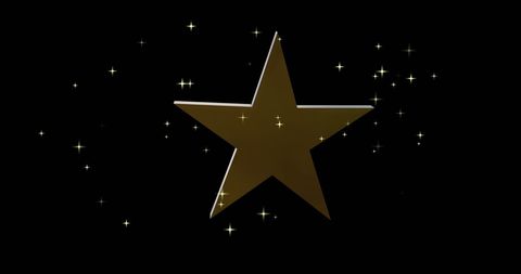 Gold star ornament with twinkling lights on black background