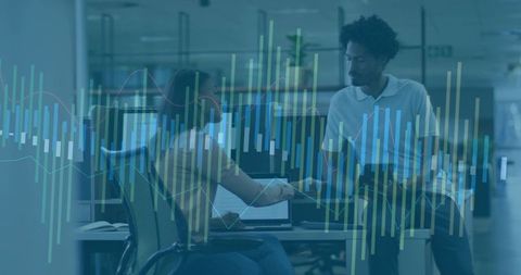 Business Colleagues Handshake in Modern Office with Digital Overlay