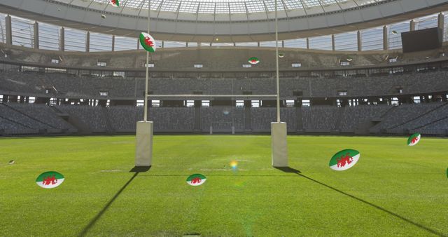 Rugby Balls with Welsh Flag Hovering in Stadium - Download Free Stock Images Pikwizard.com