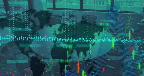 Global Financial Data Overlay on Empty Meeting Room - Download Free Stock Images Pikwizard.com