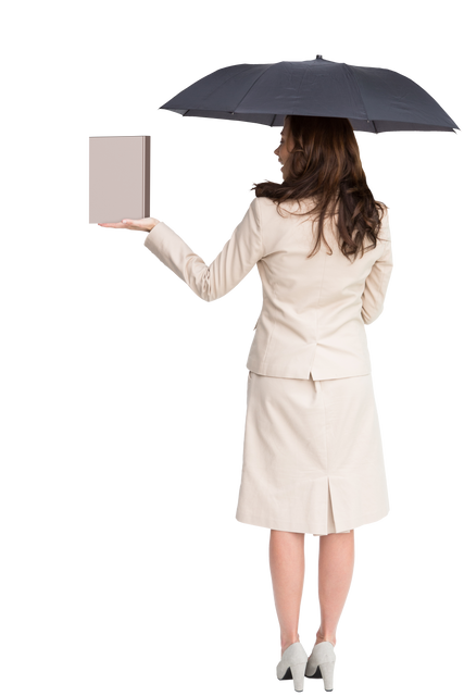 Transparent Caucasian Businesswoman in Suit Holding Clipboard with Umbrella - Download Free Stock Videos Pikwizard.com