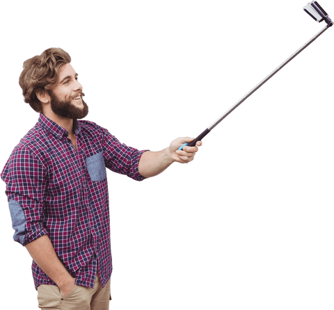 hipster holding transparent selfie stick outdoors - Download Free Stock Videos Pikwizard.com