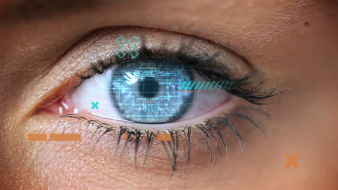 Digital Interface Visualized on Human Eye Close-Up with Futuristic Display