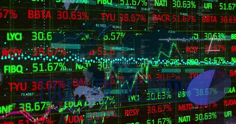 Global stock market visualization with data flow and graphs
