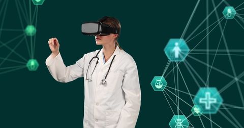 Female Doctor Using VR Headset for Medical Technology Exploration - Download Free Stock Images Pikwizard.com