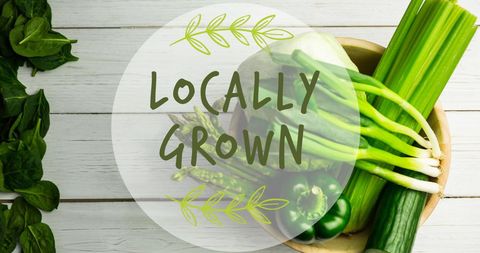 Locally Grown Text Over Fresh Green Vegetable Bowl on Rustic Table - Download Free Stock Images Pikwizard.com