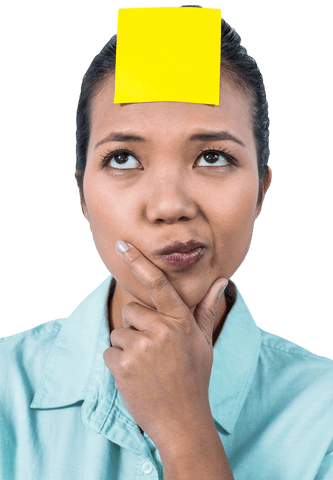 thoughtful woman with yellow note on head transparent background - Download Free Stock Videos Pikwizard.com