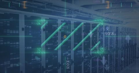 Digital Interface Overlay on Server Room illustrating Data Processing - Download Free Stock Images Pikwizard.com