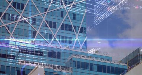 Modern Skyscraper with Digital Data Overlay