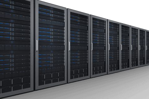 Digital illustration of black servers on transparent background
