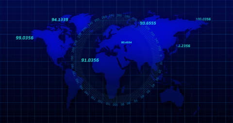 Digital World Map with Data Processing UI Concept