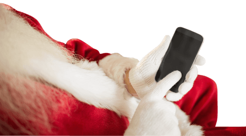 Santa Claus Midsection Uses Smartphone on Transparent Background
