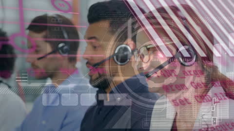 Diverse Customer Service Team with Digital Overlay