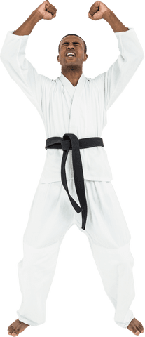 Martial Artist in Victory Pose on Transparent Background