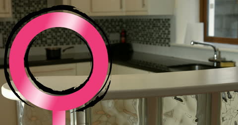 Modern Empty Kitchen with Pink Digital Interface Element