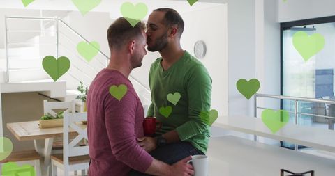 Loving Embrace of Diverse Gay Couple in Modern Home
