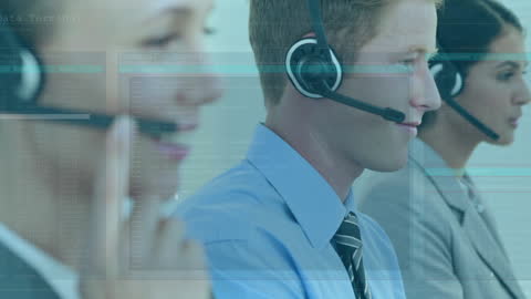 Professional Call Center Team Using Digital Technology Interfaces