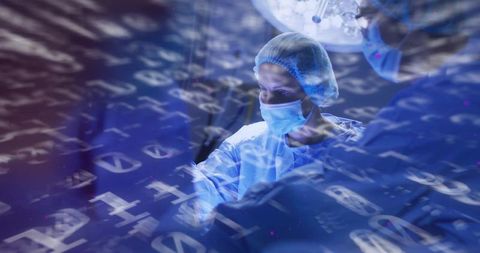 Surgeon Performing High-Tech Surgery with Augmented Reality Data Overlay
