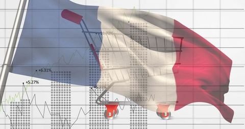 French Flag Shopping Cart Overlay on Economic Data Chart
