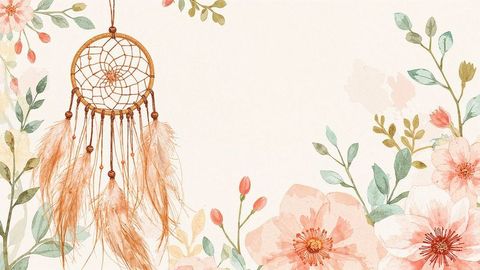 Floral Dreamcatcher with Delicate Pink Flowers on Cream Background